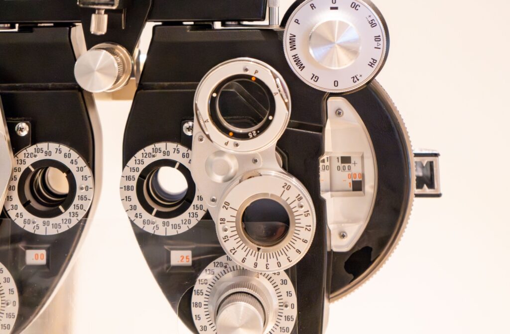 A refraction test during an eye exam