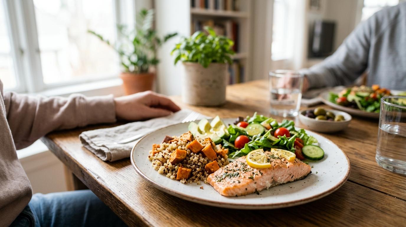 A balanced plate of food incorporating healthy foods